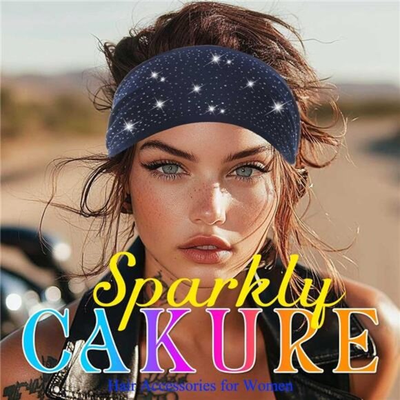 Wide Rhinestone Headbands Sparkly African Head Wraps Bling Head Scarf Motorcycle - Picture 7 of 8